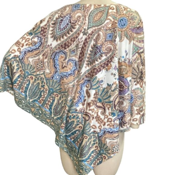 Chico's Poncho Faux Suede Paisley Floral Sz S/M #132M - Picture 6 of 10